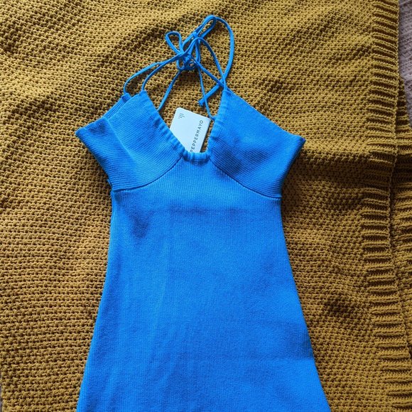 Peppermayo Blue Woven Mini Dress AU Size 8 - Picture 2 of 4